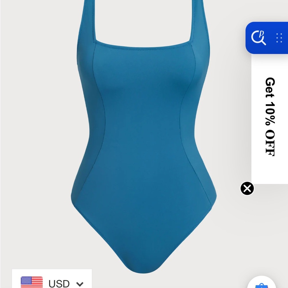 Berlook Blue Square Neck Tummy Control One-Piece Swimsuit: size Small